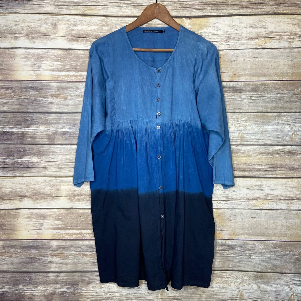 Gudrun Sjoden L blue ombré button up dress